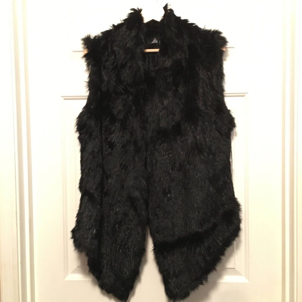Love Token Black Rabbit Fur London Vest Size M NWT